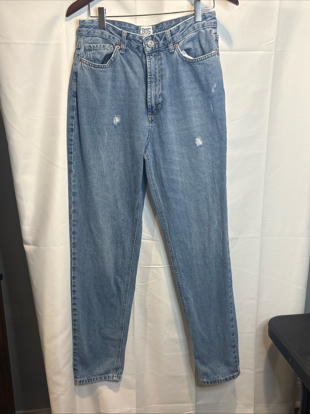 BDG Light Blue High-Rise Mom Jeans with Faded Distressing